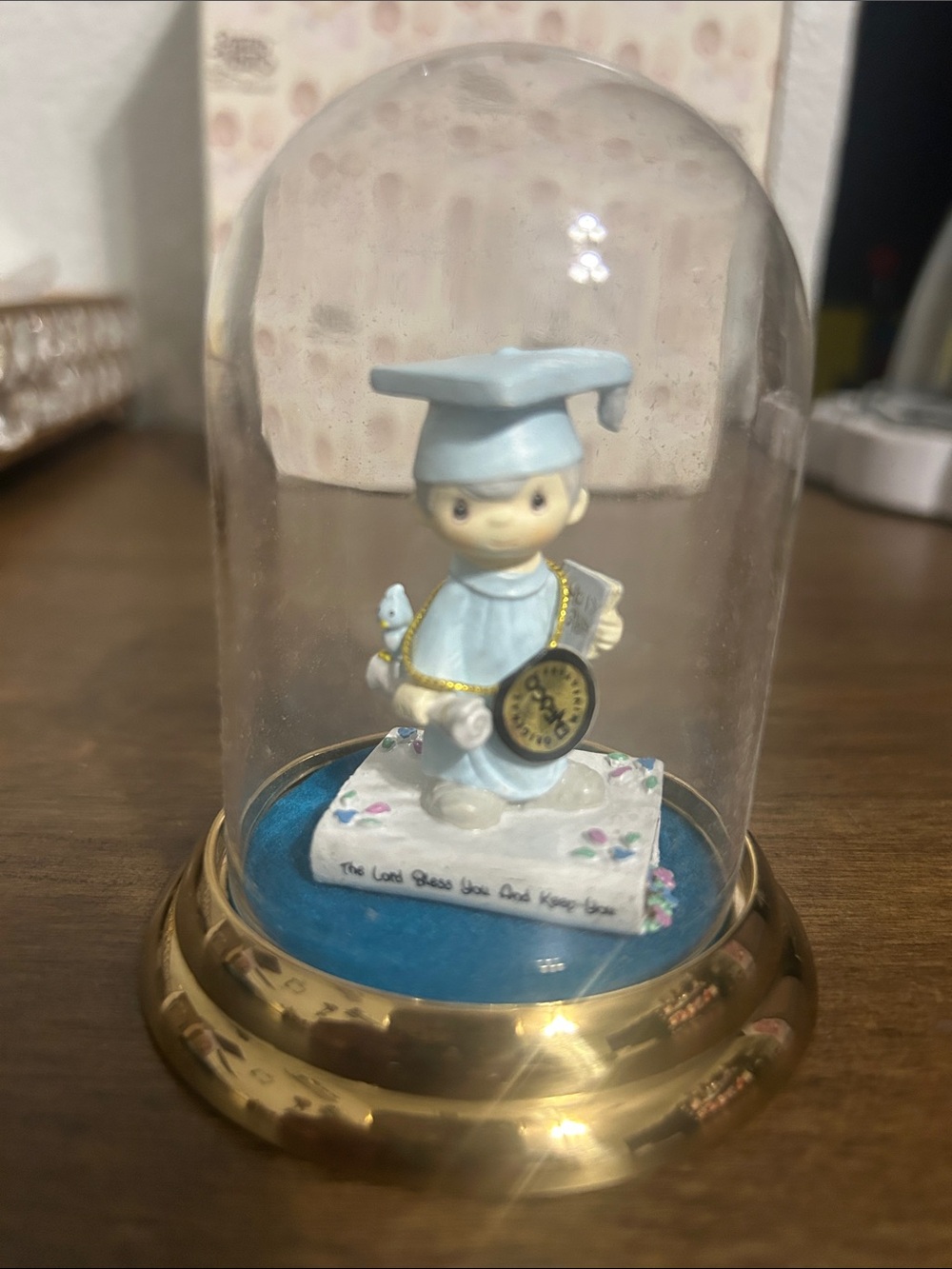 Blue Graduate Figurine (boy) Dome with Gold Base - Keepsake Home Accent